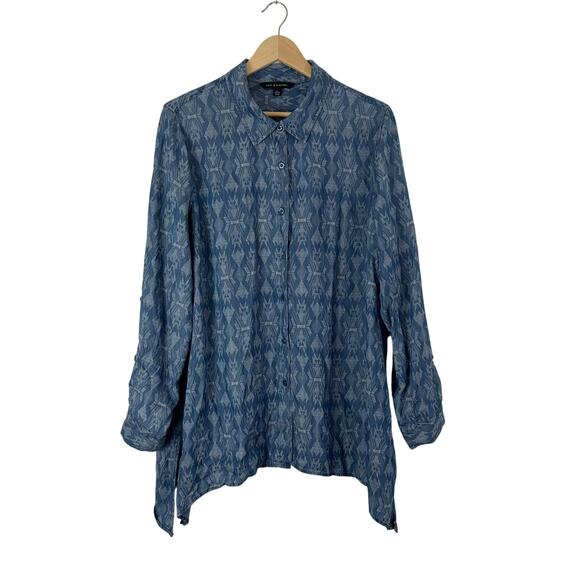 Zac & Rachel Womens Tunic Top XL Blue Lyocell Chambray Southwest Boho Lagenlook - Picture 1 of 6